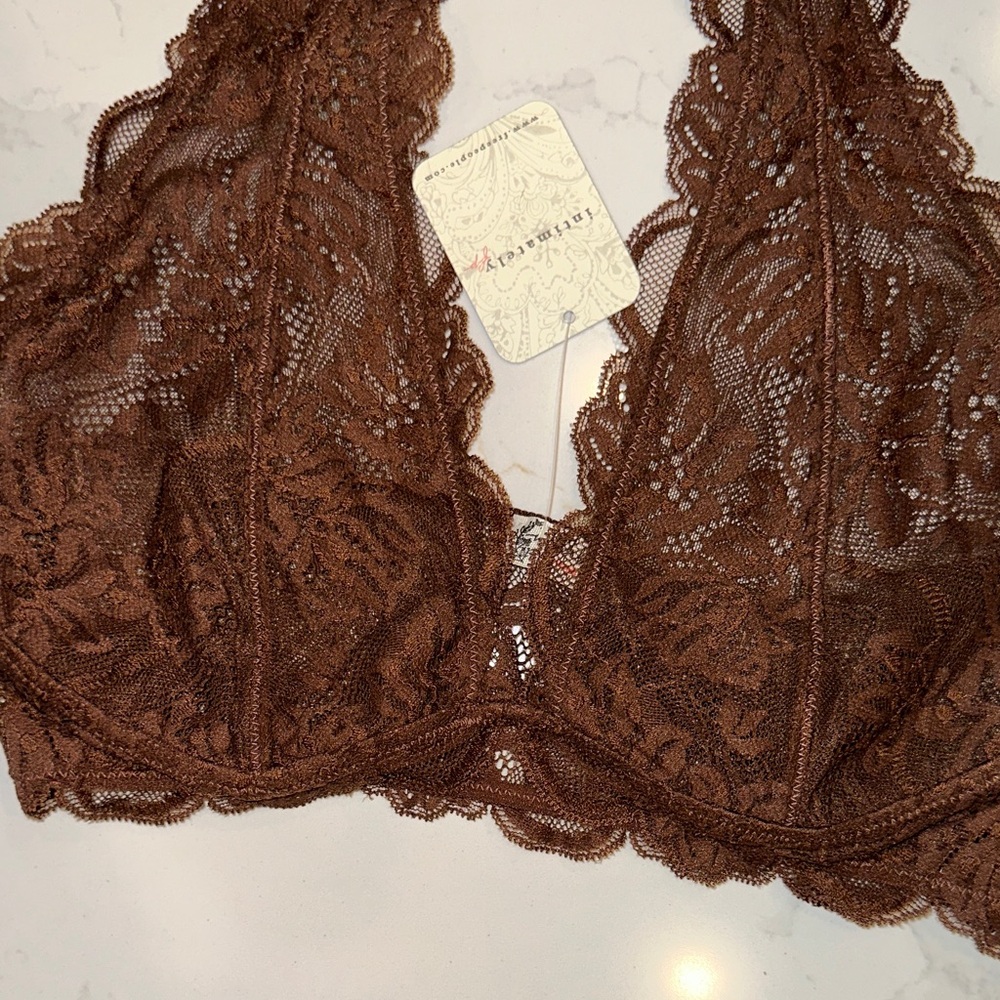 FREE PEOPLE Last Dance Lace Halter Bralette in Chocolate Brown. Size small - Picture 5 of 7